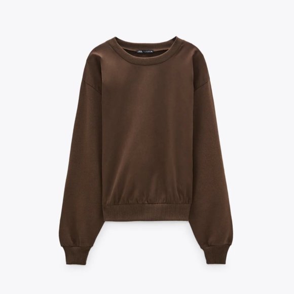 Zara Combination Sweatshirt Chocolate Brown S - Picture 2 of 6